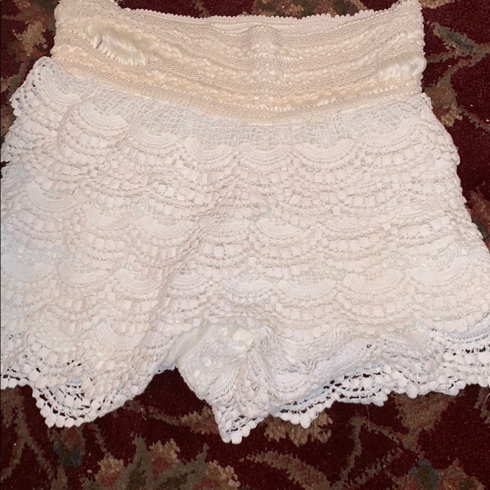 Cream colored lace shorts
